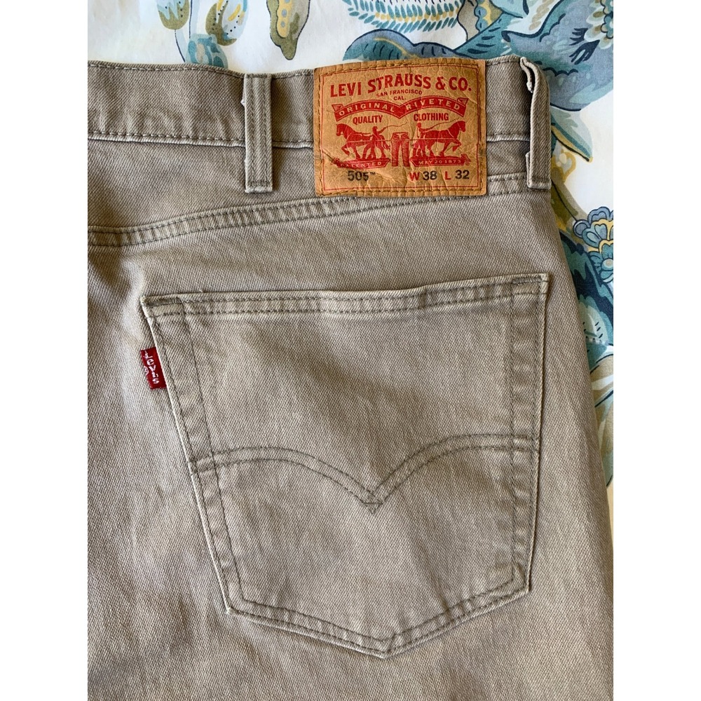 Levis 505 Jean Mens 38x32 Beige Tan Regular Fit Straight Leg Cotton Denim Pants - Picture 16 of 16